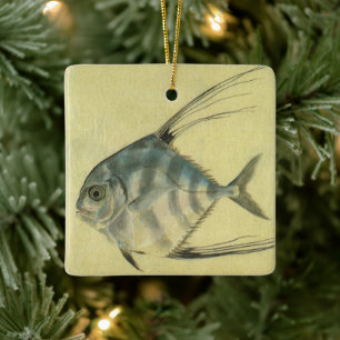 African Pompano Fish, Vintage Threadfin Trevally Ceramic Tree Decoration
