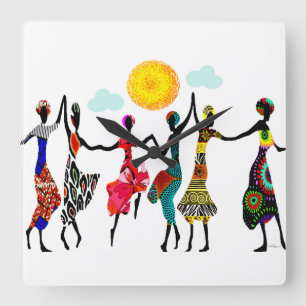 African Praise Dance Square Wall Clock