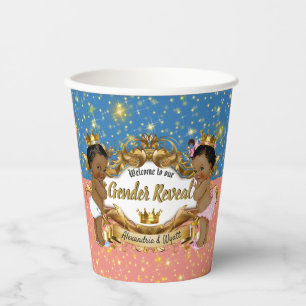 African Prince Princess Pink & Blue Gender Reveal Paper Cups