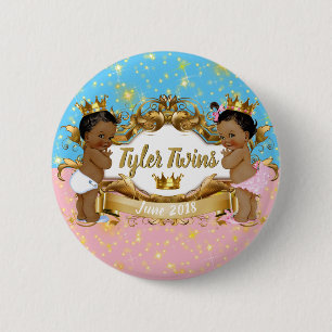 African Prince/Princess Pink Blue Glitter Button