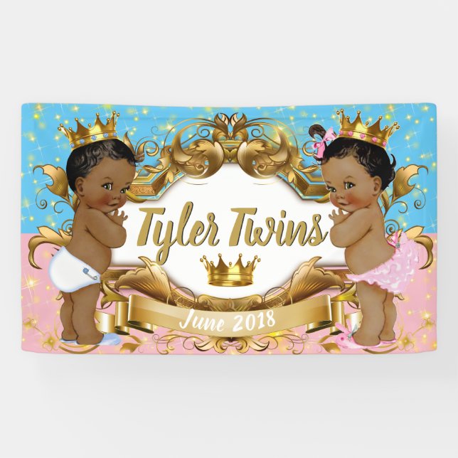 African Prince/Princess Pink/Blue/Gold Sparkle Banner (Horizontal)