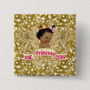 African Princess Gold Glitter Baby Shower Button