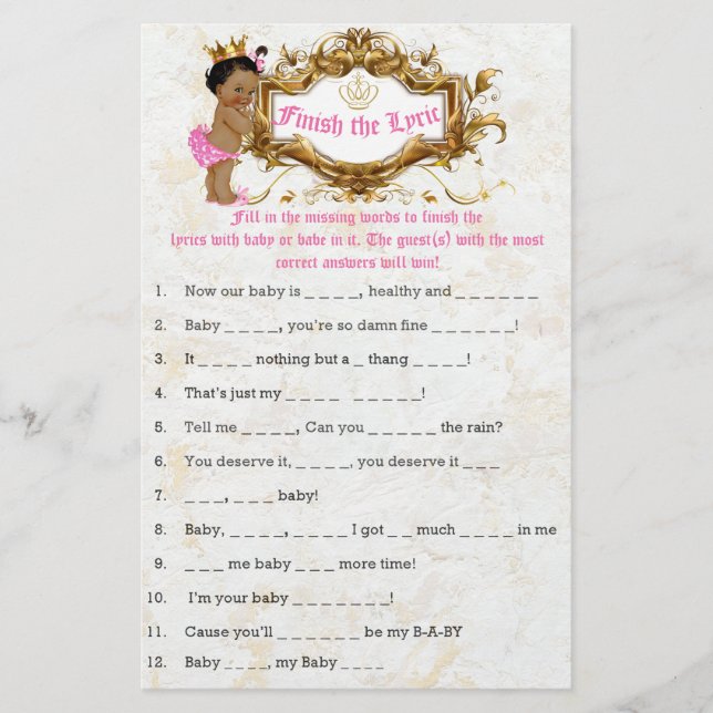 African Princess Pink Baby Shower Game Flyer (Front)