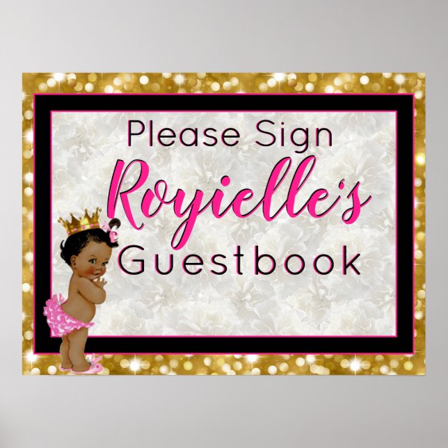 African Princess|Pink/Black/Gold Glitter Guestbook (Front)