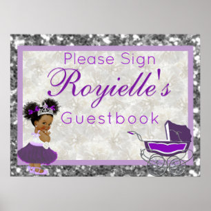 African Princess Purple & Silver Glitter Guestbook