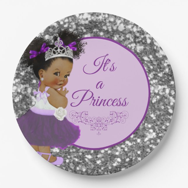 African Princess Purple| Silver Glitter Royal Paper Plate (Front)