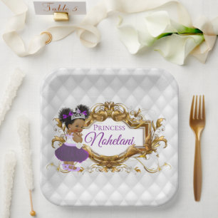 African Princess Purple   White & Gold Elegant Paper Plate