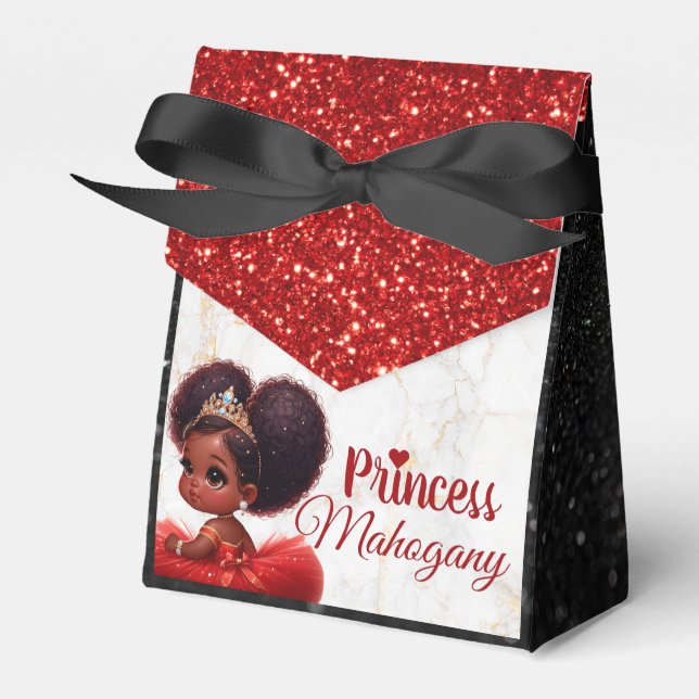 African Princess Royal Shower Glitter Red/Black Favour Box (Front Side)