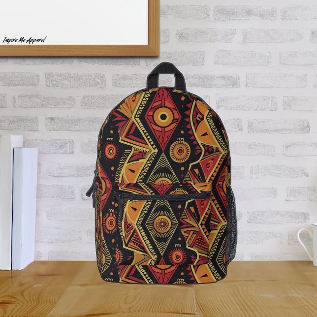African Print- Black, Yellow Red Abstract Pattern Printed Backpack (Creator Uploaded)
