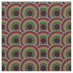 African Print Circles Pattern in Red Gold Green Fabric