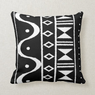 African Print I Black/White Throw Pillow