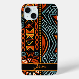 African Print Pattern Personalised Name  iPhone 15 Mini Case
