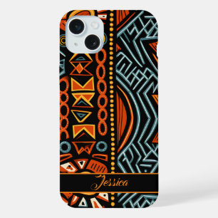 African Print Pattern Personalised Name iPhone 15 Plus Case