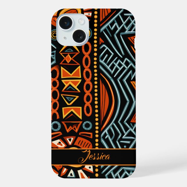 African Print Pattern Personalised Name  iPhone Case (Back)