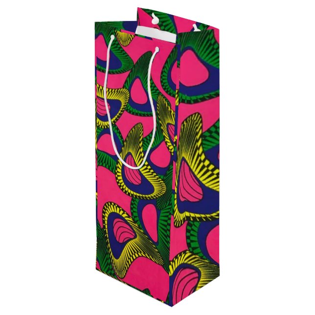 African Print Wine Gift Bag (Back Angled)