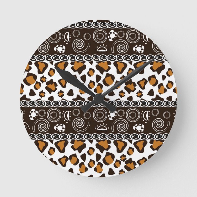 African print with cheetah skin pattern round clock (Front)