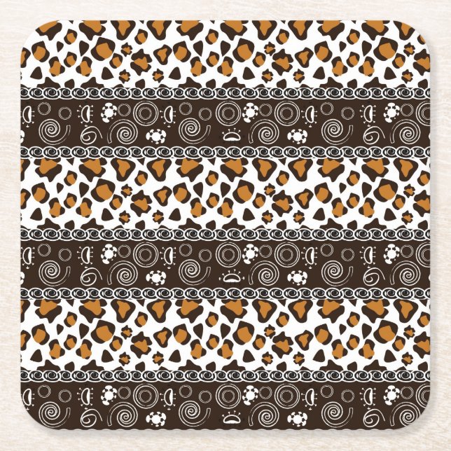 African print with cheetah skin pattern square paper coaster (Front)