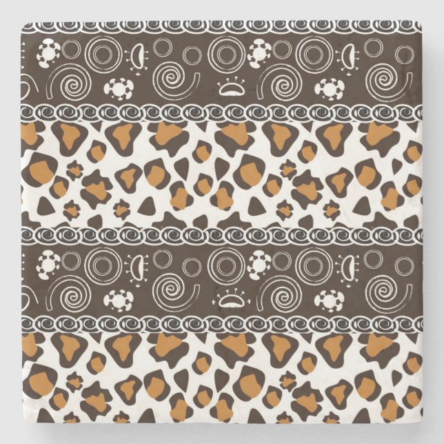 African print with cheetah skin pattern stone coaster (Front)