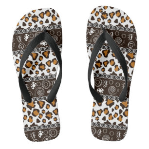 African print with cheetah skin pattern thongs