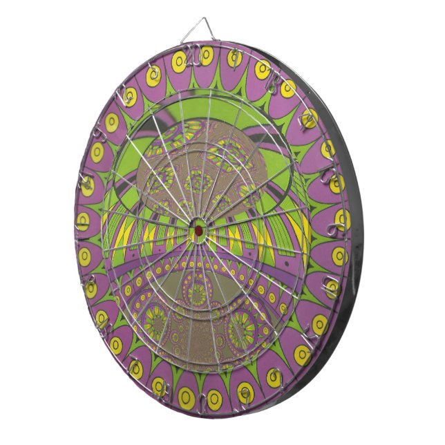 African Purple and Yellow Kaleidoscope Traditional Dartboard (Front Right)