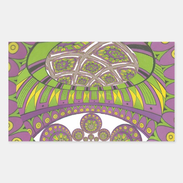 African Purple and Yellow Kaleidoscope Traditional Rectangular Sticker (Front)