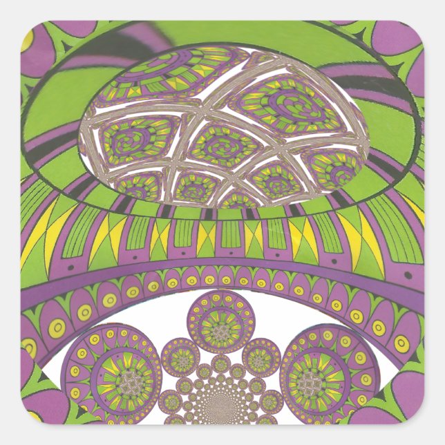 African Purple and Yellow Kaleidoscope Traditional Square Sticker (Front)