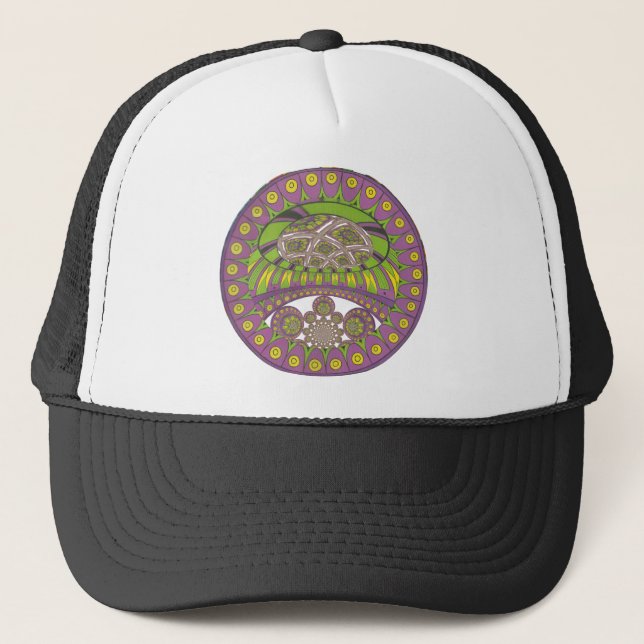 African Purple and Yellow Kaleidoscope Traditional Trucker Hat (Front)