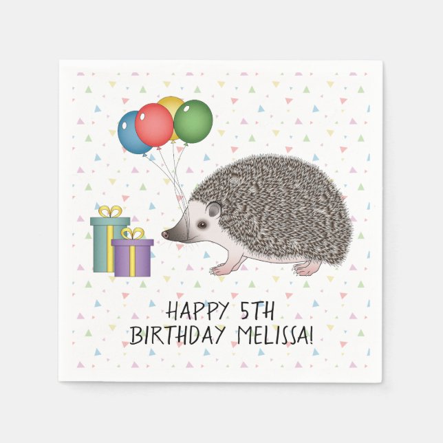 African Pygmy Hedgehog Animal - Happy Birthday Napkin (Front)