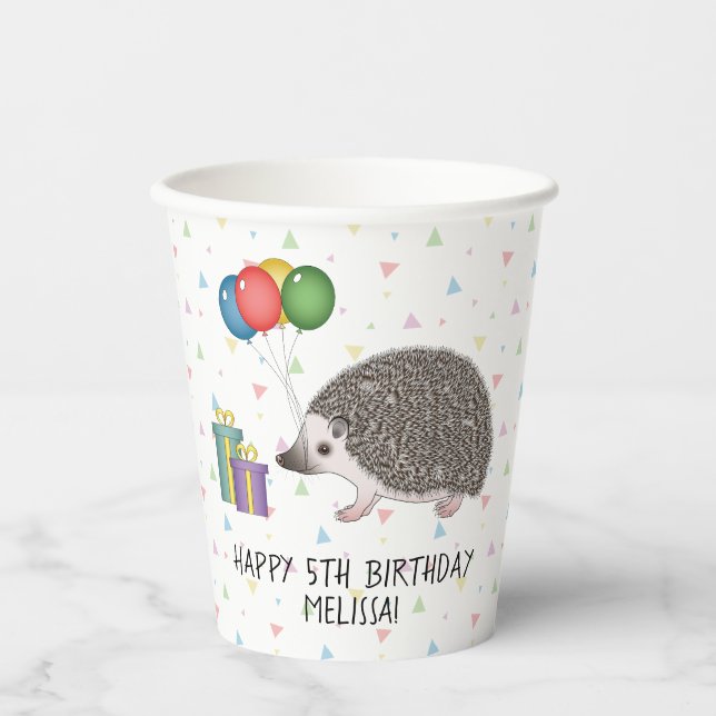 African Pygmy Hedgehog Animal - Happy Birthday Paper Cups (Front)