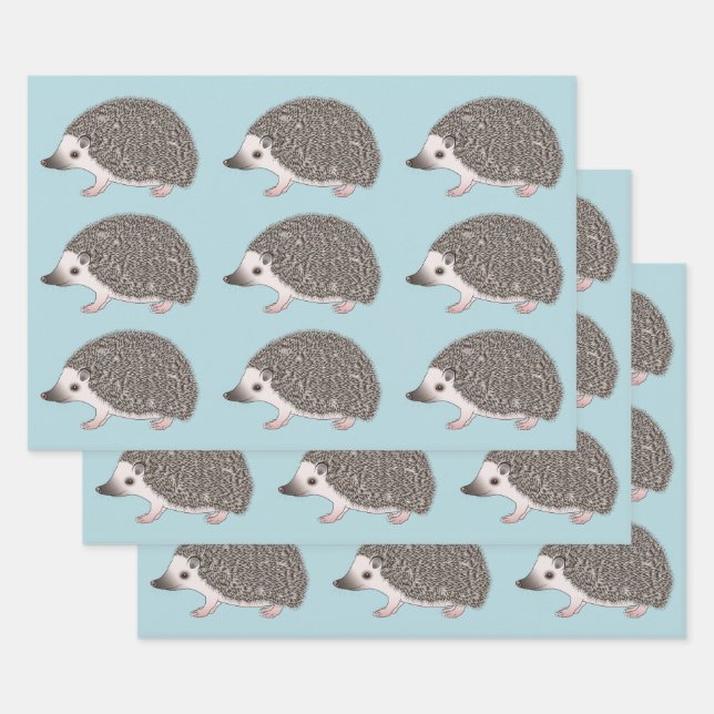 African Pygmy Hedgehog Cartoon Design Pattern Wrapping Paper Sheet (Set)