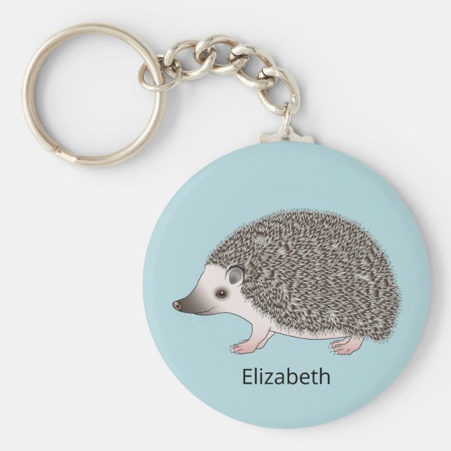 African Pygmy Hedgehog Cartoon Design With A Name Key Ring (Front)