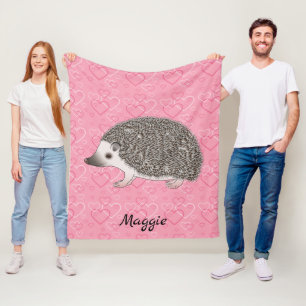 African Pygmy Hedgehog On Pink Heart Pattern Fleece Blanket