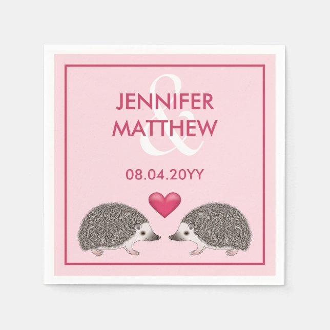African Pygmy Hedgehogs With Pink Heart Wedding Napkin (Front)