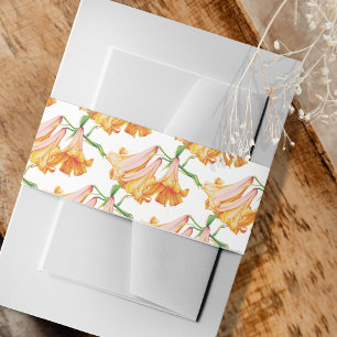 African Queen lily orange pink art patterned Invitation Belly Band