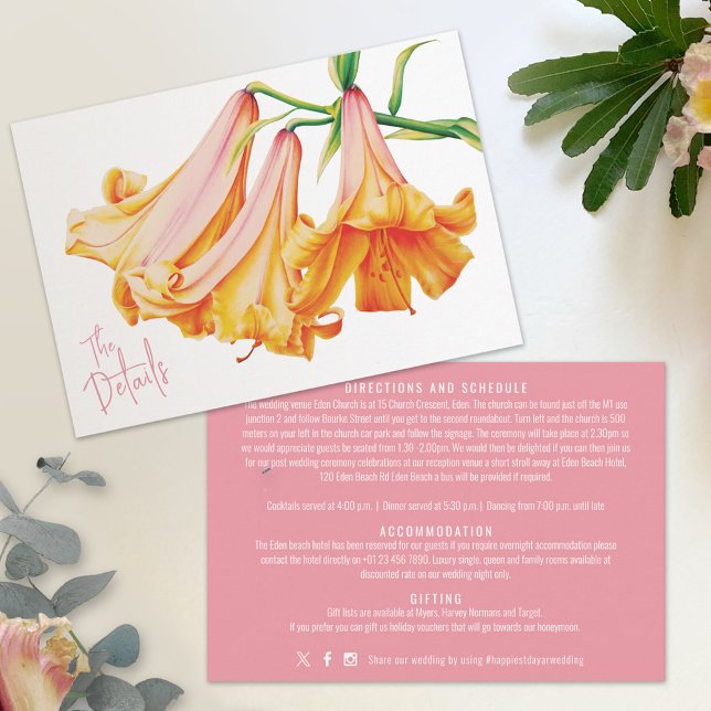 African Queen lily orange pink art wedding details Enclosure Card (Creator Uploaded)