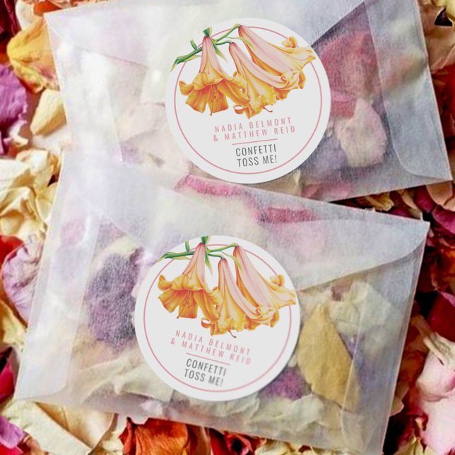 African Queen lily orange pink floral art wedding Classic Round Sticker (Creator Uploaded)