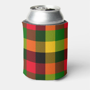 African Rasta Reggae Colours Plaid Pattern Design Can Cooler