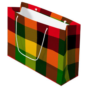 African Rasta Reggae Colours Plaid Pattern Design Large Gift Bag