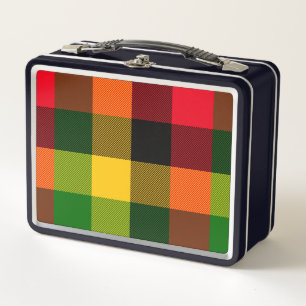 African Rasta Reggae Colours Plaid Pattern Design Metal Lunch Box