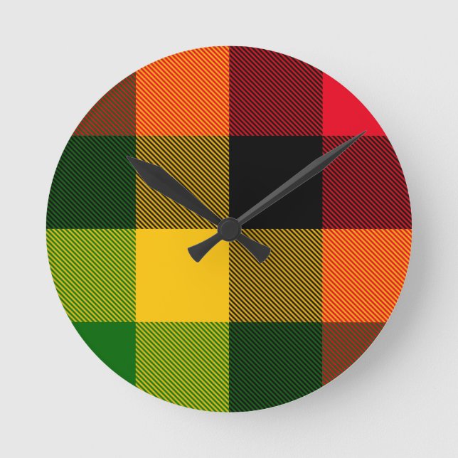  African Rasta Reggae Colours Plaid Pattern Design Round Clock (Front)