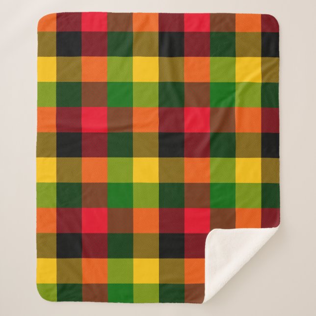 African Rasta Reggae Colours Plaid Pattern Design Sherpa Blanket (Front)