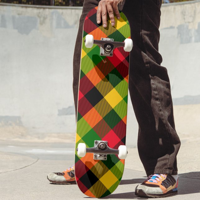  African Rasta Reggae Colours Plaid Pattern Design Skateboard (Creator Uploaded)