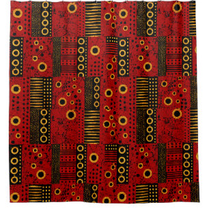 African Red Sunburst Tribal Patchwork Shower Curtain