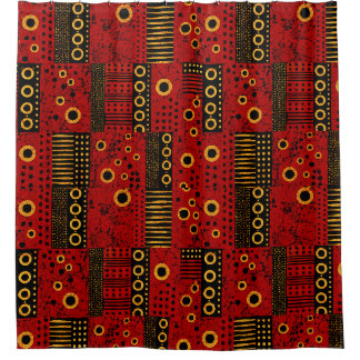 African Red Sunburst Tribal Patchwork Shower Curtain