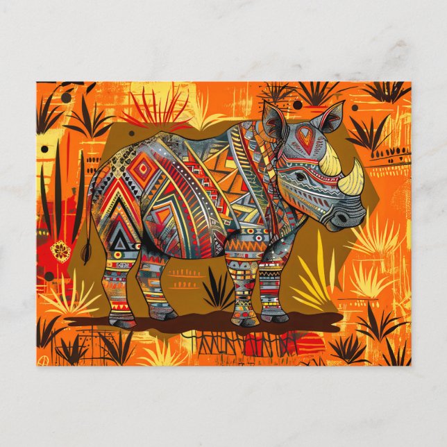 African rhino with tribal body painting holiday postcard (Front)