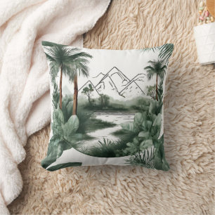 African river landscape with mountains, Auqarell Cushion