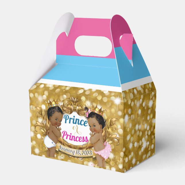 African Royal Gender Reveal Gold Glitter Favour Box (Front Side)