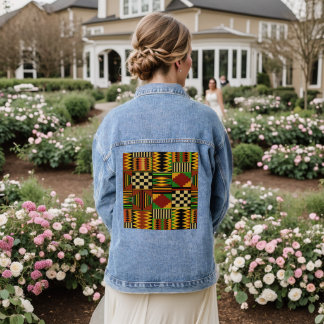 African Royal Kente Cloth  Denim Jacket