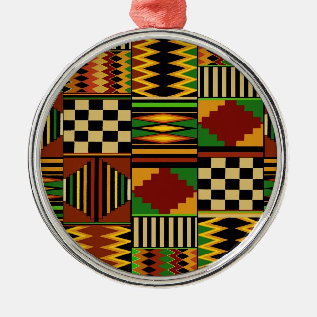 African Royal Kente Cloth Design Metal Ornament (Front)