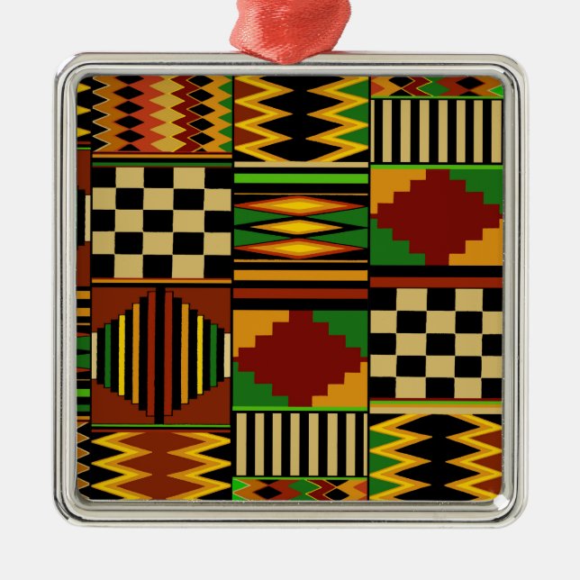 African Royal Kente Cloth Design Metal Ornament (Front)